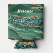 Emerald Green Gold Glitter Can Cooler Custom Name (Voorkant)