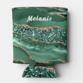 Emerald Green Gold Glitter Can Cooler Custom Name (Achterkant)