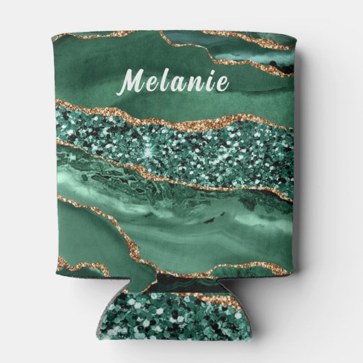 Emerald Green Gold Glitter Can Cooler Custom Name (Achterkant)