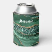 Emerald Green Gold Glitter Can Cooler Custom Name (Blikje Achterkant)