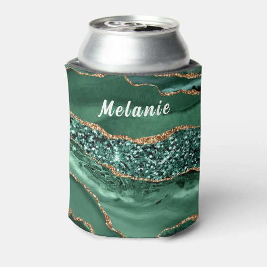 Emerald Green Gold Glitter Can Cooler Custom Name (Blikje Achterkant)