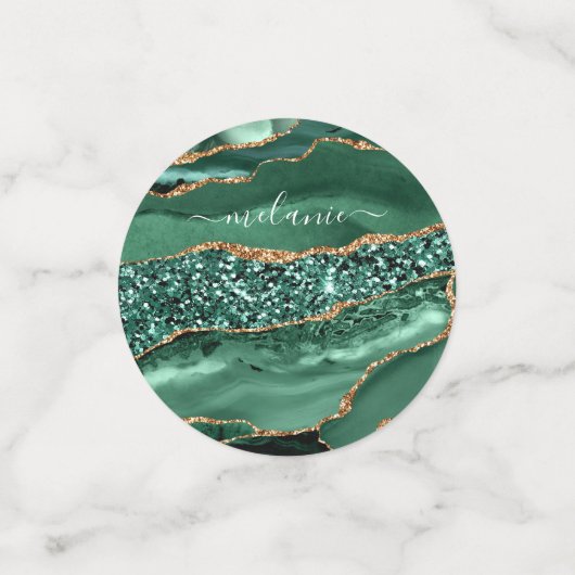 Emerald Green Gold Glitter Confetti Custom Name (Kleine voorkant)