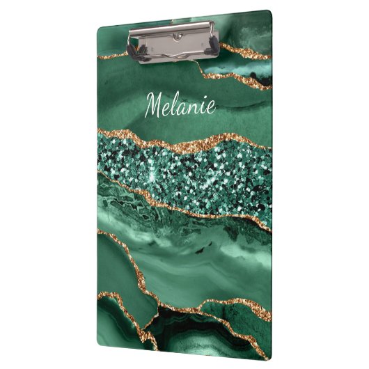 Emerald Green Gold Glitter Custom Naam Klembord (Links)