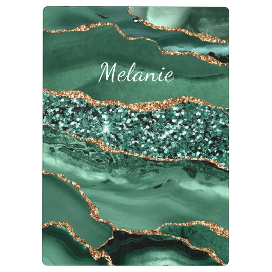 Emerald Green Gold Glitter Custom Naam Klembord (Achterkant)
