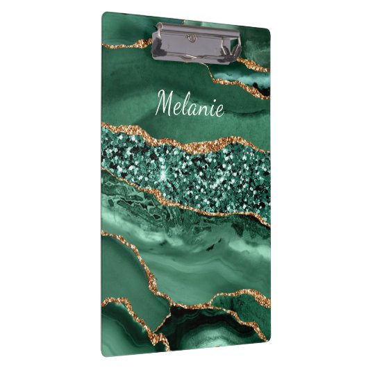 Emerald Green Gold Glitter Custom Naam Klembord (Rechts)