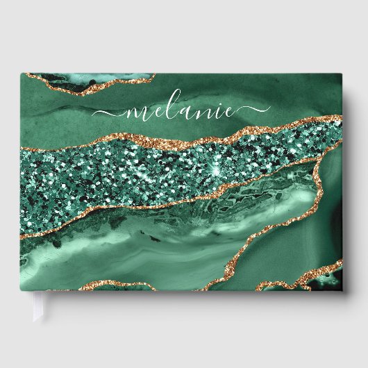 Emerald Green Gold Glitter Custom Name Gastboek Gastenboek (Voorkant)