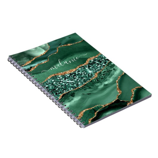 Emerald Green Gold Glitter Custom Name Notitieboek (Rechterzijde)