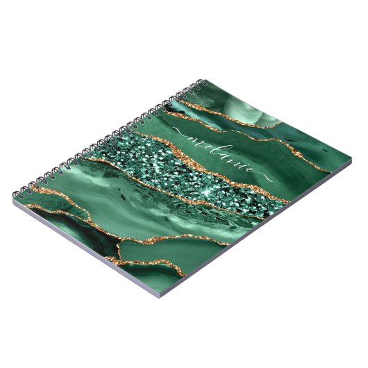 Emerald Green Gold Glitter Custom Name Notitieboek (Linkerzijde)