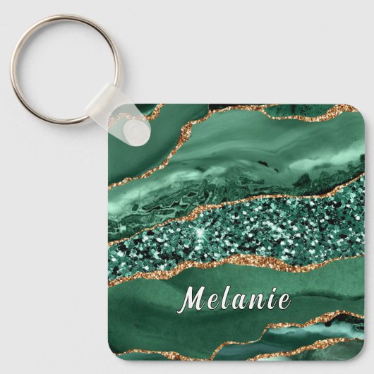 Emerald Green Gold Glitter Custom Name Sleutelhang Sleutelhanger (Voorkant)