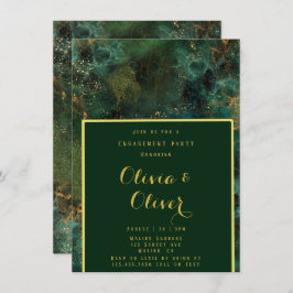 Emerald Green & Gold Glitter Engagement Party Kaart