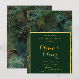Emerald Green & Gold Glitter Engagement Party Kaart