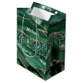 Emerald Green Gold Glitter Gift Bag Aangepaste naa Medium Cadeauzakje (Voorkant Gekanteld)