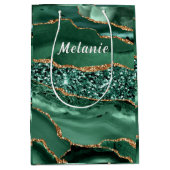 Emerald Green Gold Glitter Gift Bag Aangepaste naa Medium Cadeauzakje (Voorkant)