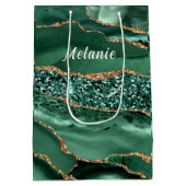 Emerald Green Gold Glitter Gift Bag Aangepaste naa Medium Cadeauzakje (Achterkant)