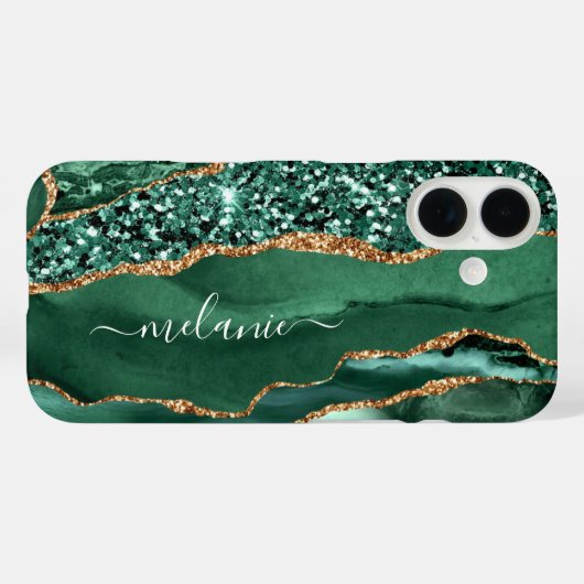 Emerald Green Gold Glitter iPhone Case Aangepaste  (Achterkant (horizontaal))