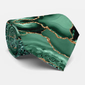 Emerald Green Gold Glitter Marmeren Stropdas (Opgerold)