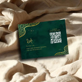 Emerald Green Gold Glitter QR-code Huwelijk RSVP Informatiekaartje