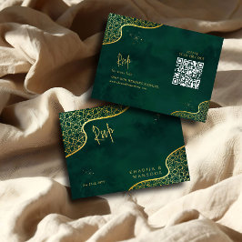 Emerald Green Gold Glitter QR-code Huwelijk RSVP Informatiekaartje