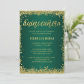 Emerald Green Gold Glitter Quinceanera 15th Kaart (Staand voorkant)