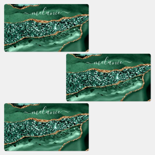 Emerald Green Gold Glitter Sticker Aangepaste naam (Groep)