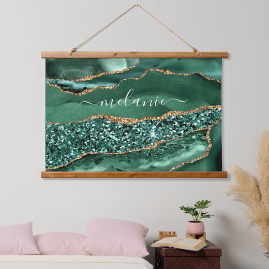 Emerald Green Gold Glitter Tapestry Aangepaste naa Hangend Wandkleed (Slaapkamer)