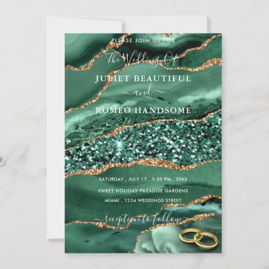 Emerald Green Gold Glitter Uitnodiging voor de bru (Voorkant)