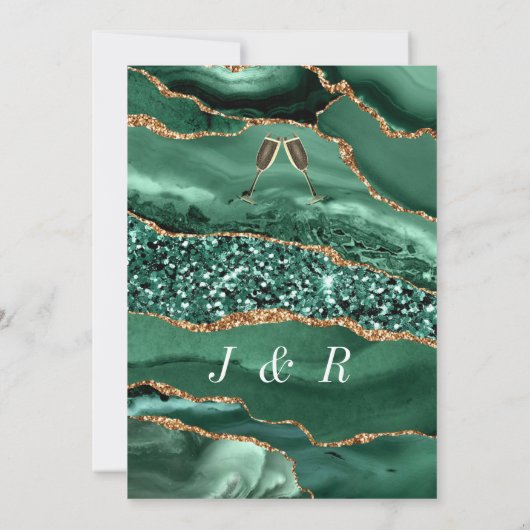 Emerald Green Gold Glitter Uitnodiging voor de bru (Achterkant)