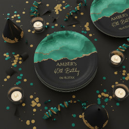 Emerald Green Gold Glitter  Watercolor Marble Papieren Bordje