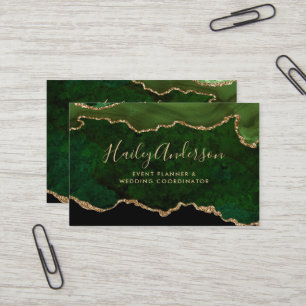 Emerald Green Gold Glitter Waterverf Gilded Agate Visitekaartje
