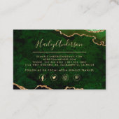Emerald Green Gold Glitter Waterverf Gilded Agate Visitekaartje (Achterkant)