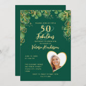 Emerald Green & Gold Greenery 50 en Fab Birthday Kaart (Voorkant / Achterkant)