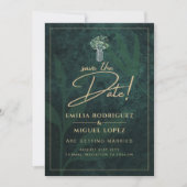 Emerald Green Gold Gypsophila Wedding SAVE DATE Kaart (Voorkant)