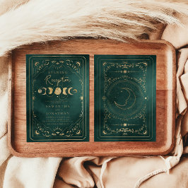 Emerald Green Gold Hemelse Huwelijksreceptie Kaart