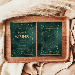 Emerald Green Gold Hemelse Huwelijksreceptie Kaart