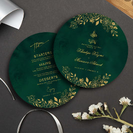 Emerald Green Gold Islamitische Trouwronde Menu Ka Kaart