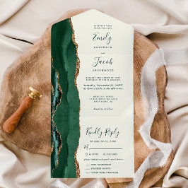 Emerald Green Gold Ivory Meal Options Wedding All In One Uitnodiging