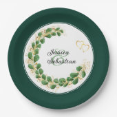 Emerald Green & Gold Jewel Tone Eucalyptus Weddens Papieren Bordje (Voorkant)
