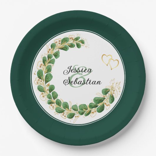 Emerald Green & Gold Jewel Tone Eucalyptus Weddens Papieren Bordje (Voorkant)
