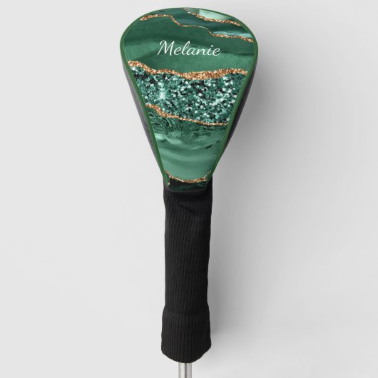 Emerald Green Gold Jouw naam Golf Head Hoesje Gift Golfheadcover (Voorkant)