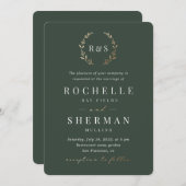 Emerald Green Gold Leaf Simple Monogram Weddenscha Kaart (Voorkant / Achterkant)