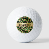 Emerald green gold leopard cheetah patroonnaam golfballen (Voorkant)