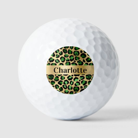 Emerald green gold leopard cheetah patroonnaam golfballen (Voorkant)