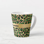 Emerald green gold leopard cheetah patroonnaam latte mok (Rechterhoek)