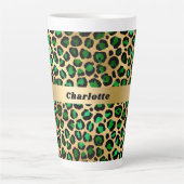 Emerald green gold leopard cheetah patroonnaam latte mok (Voorkant)