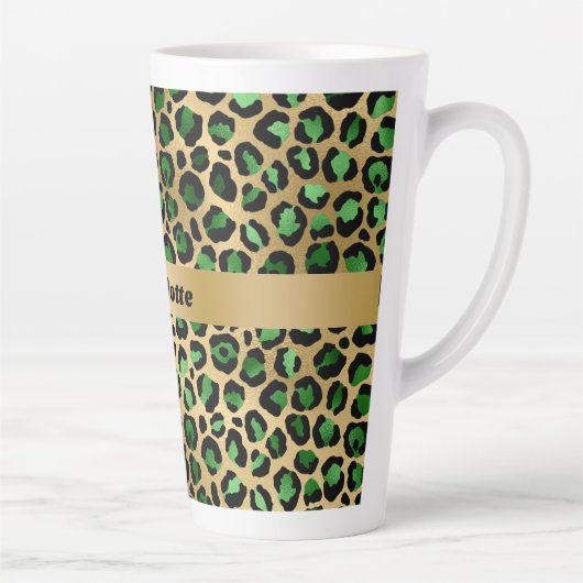 Emerald green gold leopard cheetah patroonnaam latte mok (Rechts)