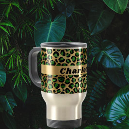Emerald green gold leopard cheetah patroonnaam reisbeker