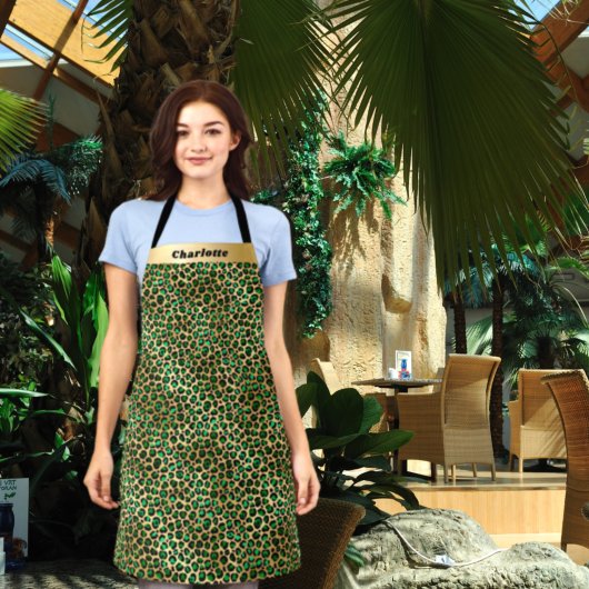 Emerald green gold leopard cheetah patroonnaam schort