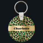 Emerald green gold leopard cheetah patroonnaam sleutelhanger<br><div class="desc">Elegant,  cool,  glamoureus en vrouwelijk met smaragdgroen en faux goudluippatroon. Personaliseer en voeg jouw naam toe.</div>