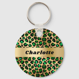 Emerald green gold leopard cheetah patroonnaam sleutelhanger