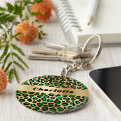 Emerald green gold leopard cheetah patroonnaam sleutelhanger (Zijkant)